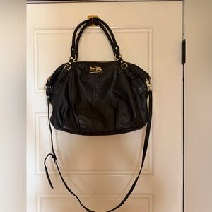 Coach Black Leather Shoulder Satchel with Gold-Tone Hardware